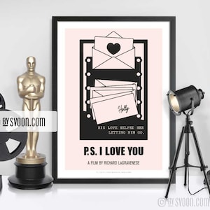 PS I Love You Print, Alternative Movie Poster, Love Letters, Heart Symbol Love, Minimal Movie Art, White Border, Cinephilia, Movie Fans Gift