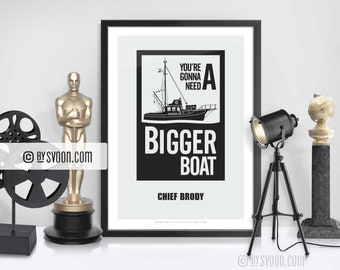 Gonna Need A Bigger Boat Print, Alternative Movie Poster, Jaws Movie Quote, Minimal Movie Art, Plain White Border, Cinema, Movie Fans Gift