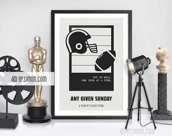 Any Given Sunday Print, Alternative Movie Poster, American Football Film, Minimal Movie Art, Plain White Border, Cinephilia, Movie Fans Gift