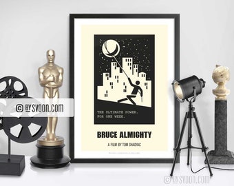 Bruce Almighty Print, Alternative Movie Poster, Lasso The Moon, Stars, Minimal Movie Art, Plain White Border, Cinephilia, Movie Fans Gift