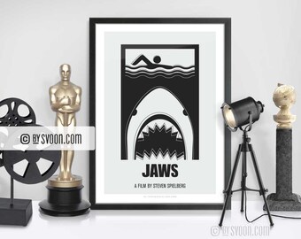 Jaws Print, Alternative Movie Poster, Shark, Giant White Shark, Great White, Minimal Movie Art, Plain White Border, Cinema, Movie Fans Gift