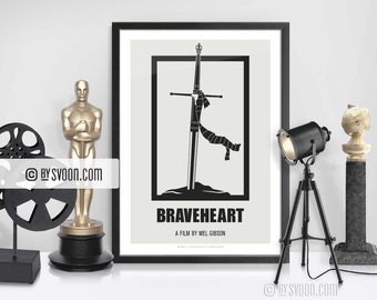Braveheart Print, Alternative Movie Poster, Wallace Sword, Scottish Knight, Minimal Movie Art, Plain White Border, Cinephilia, Film Fan Gift