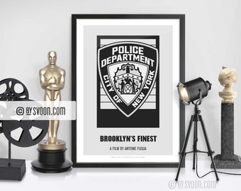 Brooklyn’s Finest Print, Alternative Movie Poster, Minimal Movie Art, NYPD Police Badge, Undercover Cop, White Border, Cine, Movie Fans Gift