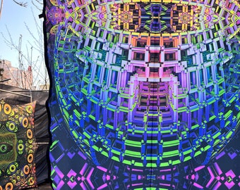 Optical Neon UV Tapestry - Psytrance Sacred Geometry Lycra Wall Art