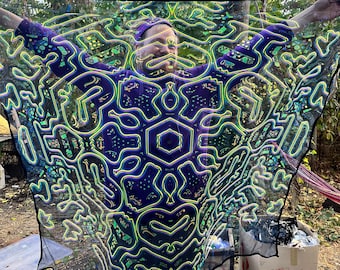 1 Layer Mesh Print 3D Installation, Blacklight Spiritual Tapestry fractal art Fabric Poster Aesthetic