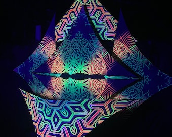 UV Psychedelic decoration stage, festival decoration, DJ Stage, flowers of life, blacklight spiritual tapestry fractal