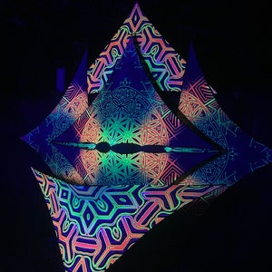 UV Psychedelic decoration stage, festival decoration, DJ Stage, flowers of life, blacklight spiritual tapestry fractal