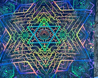 1 Layer Mesh Print SACRAL METATRON, Blacklight Spiritual Tapestry, Aesthetic Fabric Poster, Sacred Geometry Art