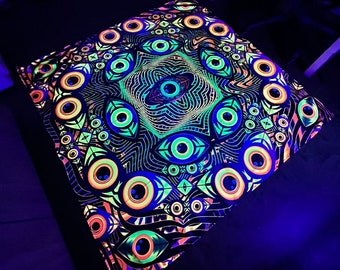 Sacred Geometry UV Prints - Psychedelic Backdrop "Eyes" Blacklight Spiritual Tapestry Wall hanging Fractal Art Fabric Poster Aesthetic