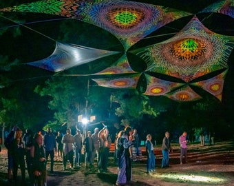 UV-Reactive Psychedelic Decoration Canopy Design *Flower Of Life * ORANGE Middle size Star canopy set  Ceiling Decoration