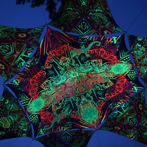 10 m UV Ceiling Decor, Tribal Chama, Psychedelic Festival Glow canopy tent Trippy installation art Lycra Blacklight PsyTrance festival