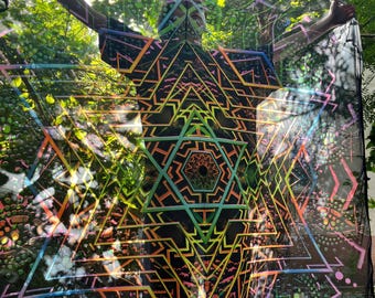 1 Layer Mesh Print SACRAL METATRON, Blacklight Spiritual Tapestry, Aesthetic Fabric Poster, Sacred Geometry Art