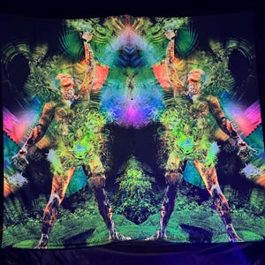Psychedelic Backdrop Set 2 Art Prints Left & Right Aura Man, UV Reactive Blacklight Tapestry - Colorful Glow Posters