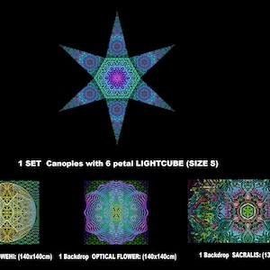 DJ Stages Set mini option - Psychedelic Backdrop, Blacklight Canopies, Spiritual Tapestry Sacred Geometry Ceiling Decor, Neon Sign