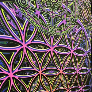 Sacral Gates Art Print on Lycra Psychedelic Canvas UV: Sacred Geometry and Spiritual Trance, Buddha Wall Art, UV printing, Party decor image 6