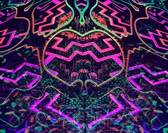 SACRAL FLOWER 4 Mesh Prints + 1 Big Satin Print, Blacklight Spiritual Tapestry fractal art Fabric Poster Aesthetic