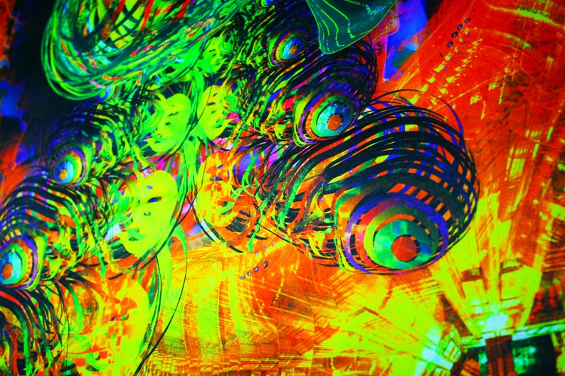 Psychedelische achtergrond Voronoy breuk zwart licht trippy tapijt gloed UV partij decor muur opknoping fractal kunst meditatie shivaomart afbeelding 6
