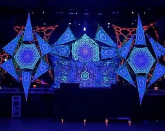 Extra grote DJ podia set - Wall Art psychedelische achtergrond & spiritueel tapijt - Neon Sign Art LIGHTCUBE, festivaloutfit, rave accessoires