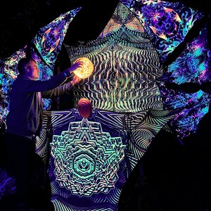 Gobelängset för DJ-scen som lyser i mörkret, UV Blacklight psykedelisk dekor