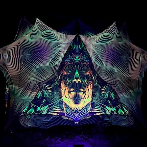 3D UV Psychedelic Mesh Tapestry Set, Fractal Stage Design, Sacred Geometry Decor