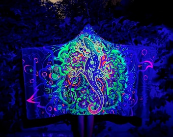 Psychedelische Eidechsen Kapuzen-Decke – UV Rave Festival Umhang