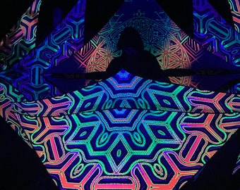 Tapiz psicodélico UV, Flores de la Vida, Fractal de luz negra, Decoración de escenario para DJ