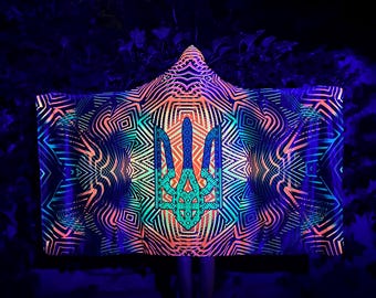 Shipibo Psychedelic Kapuzendecke - UV Rave Cloak, Festival Wear