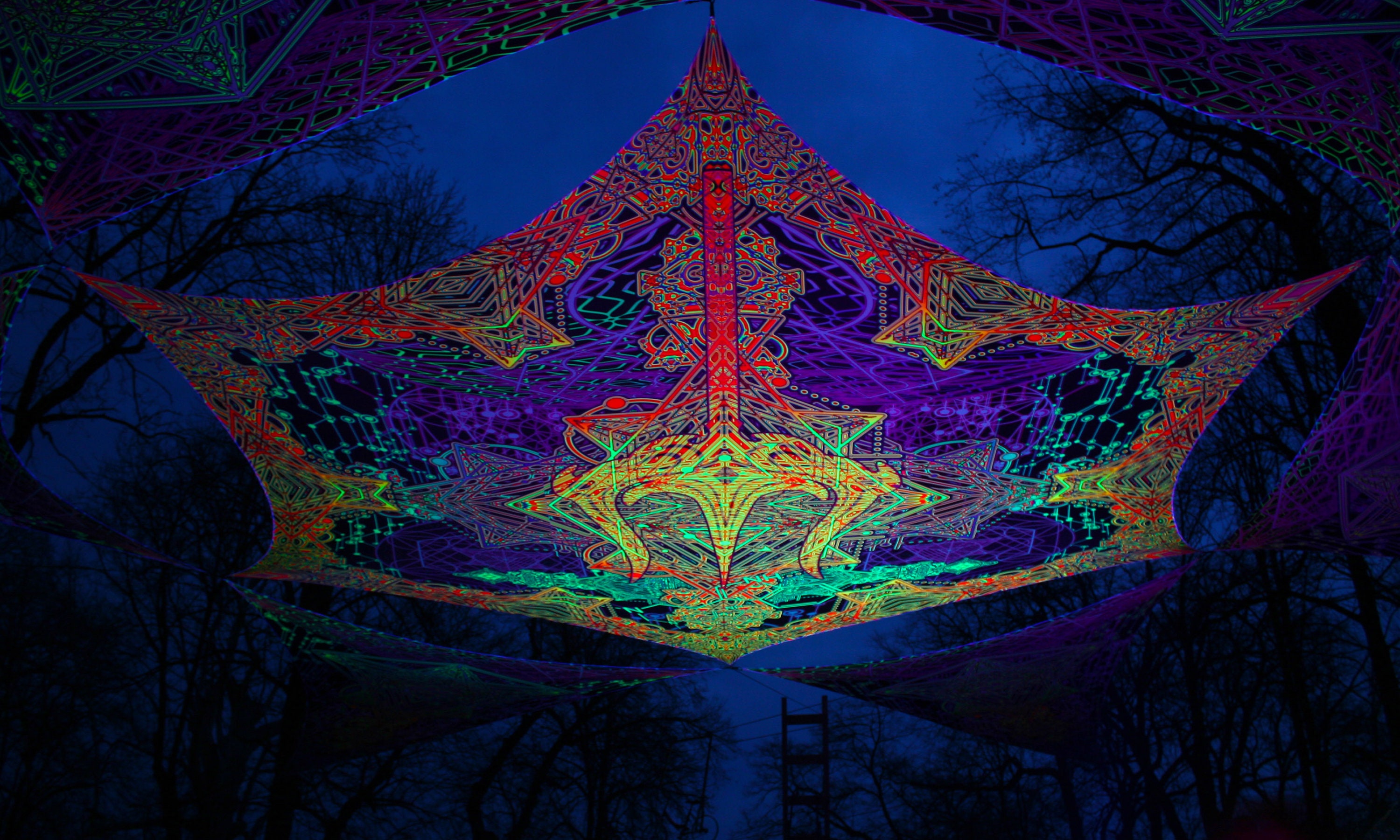 UV Psychedelic Ceiling Decoration Trishul Fluorescent Canopy Design ...