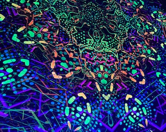 Blacklight Spiritual Mesh Tapestry, Fractal Mandala Art Poster