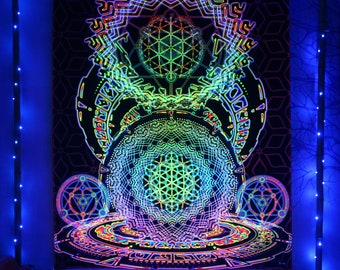 Spiritual Tapestry SACRAL PORTAL Blacklight trippy tapestry Glow Party Psychedelic Poster Meditation room Techno Mindfulness gift Synth Psy