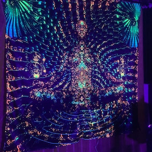 Psychedelischer Hintergrund, Schwarzlicht spirituelle Wandbehang Fraktal Kunst Stoff Poster Ästhetik Meditationsraum Techno