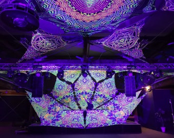 UV-Reactive Dj Stage Sacral Eyes + 1 Canopy Metatron - Psychedelic Fluorescent Canopy Festival blacklight PsyTrance decor Trippy hippie goa