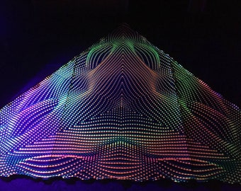 Neon Sign Art Festival Installations, Biflex Triangle Print 3D Installation, Blacklight Spiritual Tapestry, fractal Fabric Poster Aesthetic