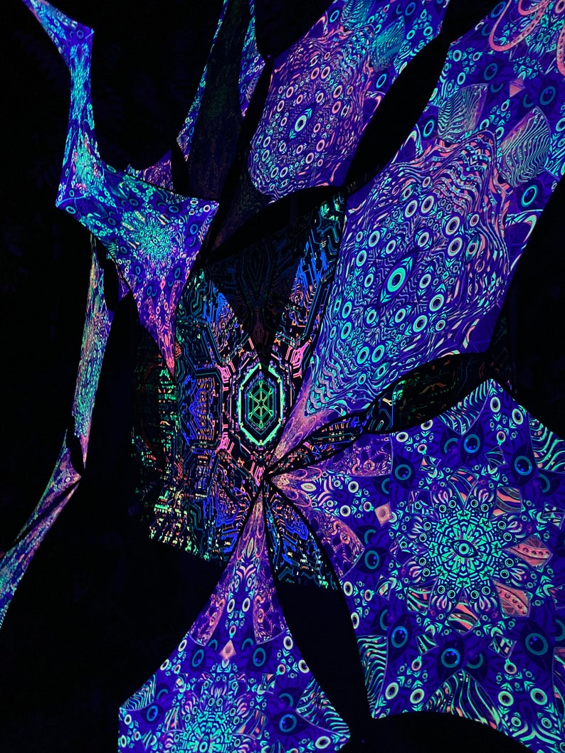 UV-reactieve psychedelische decoratie decorontwerp Sacral Portal psychedelische luifel 12 bloemblaadjes set met satijnen print afbeelding 5