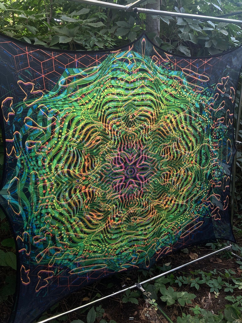 FRACTAL 1 Layers Mesh Print 1 Layer Lycra Print 3D Installation, Blacklight Spiritual Tapestry fractal art Fabric Poster Aesthetic image 2