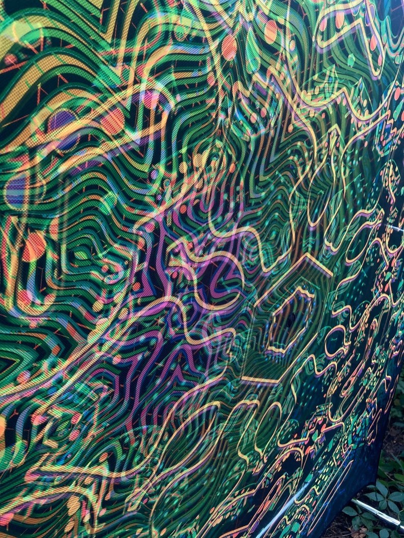 FRACTAL 1 Layers Mesh Print 1 Layer Lycra Print 3D Installation, Blacklight Spiritual Tapestry fractal art Fabric Poster Aesthetic image 7