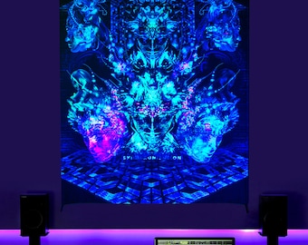 UV Psychedelic Tapestry, Shamanic Trippy Blacklight Art
