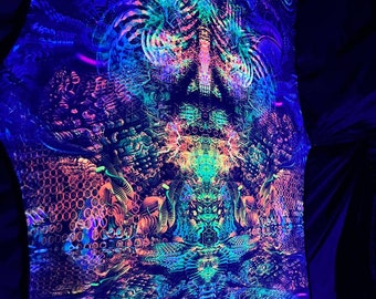 Trippy UV Reactive Shamanic Tapestry - Psychedelic Black Light Art for Meditation Decor - Vibrant Wall Hanging