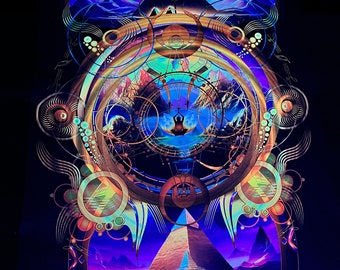 Art Print Dyvia - Psychedelisch Canvas UV Spiritueel Cadeau Heilige Geometrie Trance Visionaire Kunst