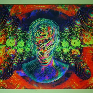 Psychedelic backdrop Voronoy Fracture Black light trippy tapestry glow uv party decor wall hanging fractal art meditation shivaomart image 8