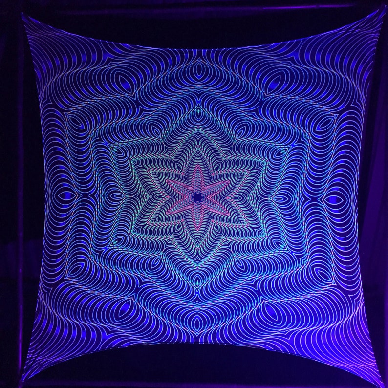 Spiritual lycra tapestry, optical illusion, uv backdrop, forest spirit tapestry, esoteric visionary, art neon light, synth trippy art image 2
