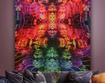 UV Reactive Psychedelic Tapestry: Chakra Art Meditation Room Decor