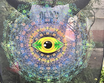 1 Layer Installations with Mesh, 3D Eye, UV Fluorescent Psychedelic Backdrop Tapestry, Fabric Aesthetic Poster