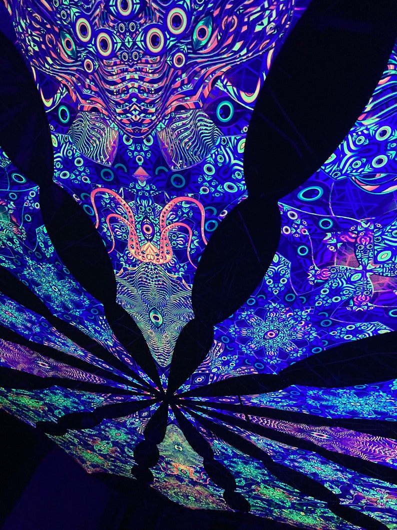 Ceiling Decoration Many Eyes Psychedelic Canopy 12 or 6 petals set. UV-Reactive Psychedelic Decoration image 5