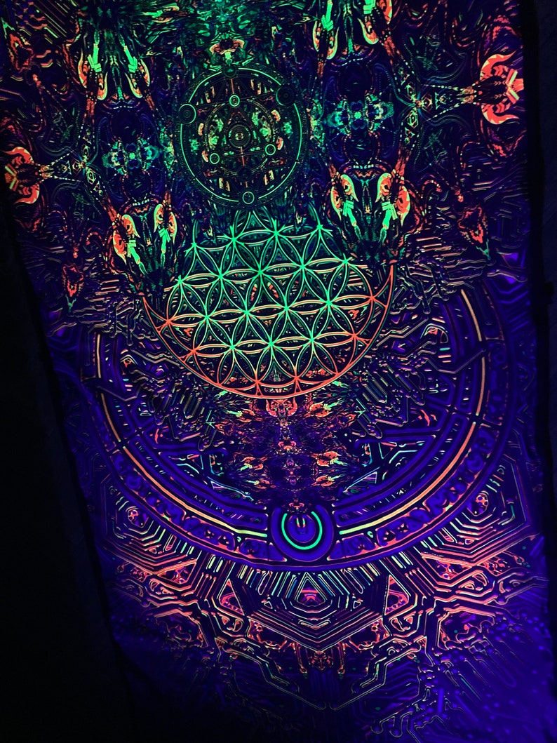 Sacral Gates 2 Art Print on Lycra Psychedelic Canvas UV: Sacred Geometry and Spiritual Trance, Buddha Wall Art, UV printing, Abstract art image 4