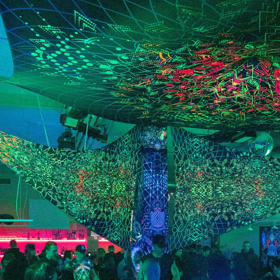 10x10m UV Reactive Ceiling Decor, Psychedelic Festival Party