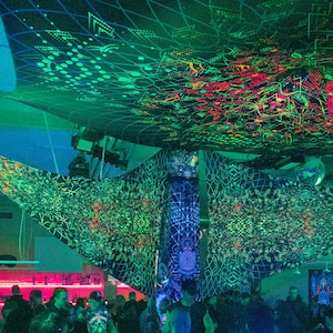 10x10m UV Reactive Ceiling Decor, Psychedelic Festival Party Blacklight Canopy Fluorescent Glow Lycra Trippy Installation