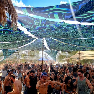 20.8x20.8m UV Festival Canopy - Sacral Star XXL - Ceiling Psychedelic Glow Decor fluorescent Psytrance Party Lycra Sacred Blacklight