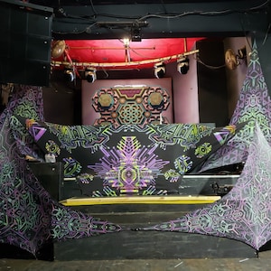 UV-Reactive Psychedelic Decoration dj Stage - MicroChip - Blacklight Festival art Trippy installation Fluorescent Glow Lycra DJ Booth vision