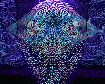 3D Mesh Tapestry, Blacklight Fractal Art, Spiritual Fabric Poster
